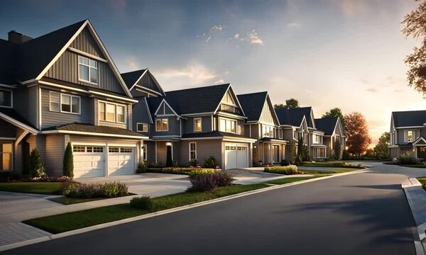 row of modern housing complexes