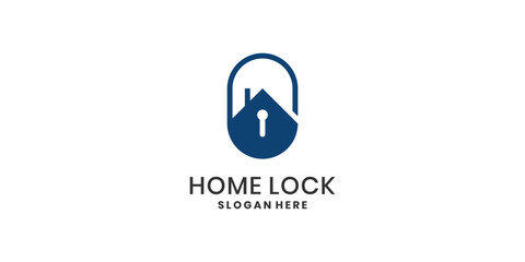 Modern home lock logo design with house icon and keyhole