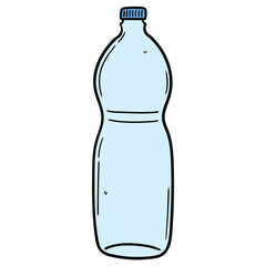Hand drawn cartoon empty plastic bottle on white background.