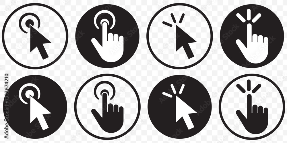 Aufkleber Computer mouse click cursor Black arrow icons set and loading icons. Cursor icon. Vector illustration. Mouse click cursor collection. Click icon vector set. Cursor pointer clicking symbol collection.