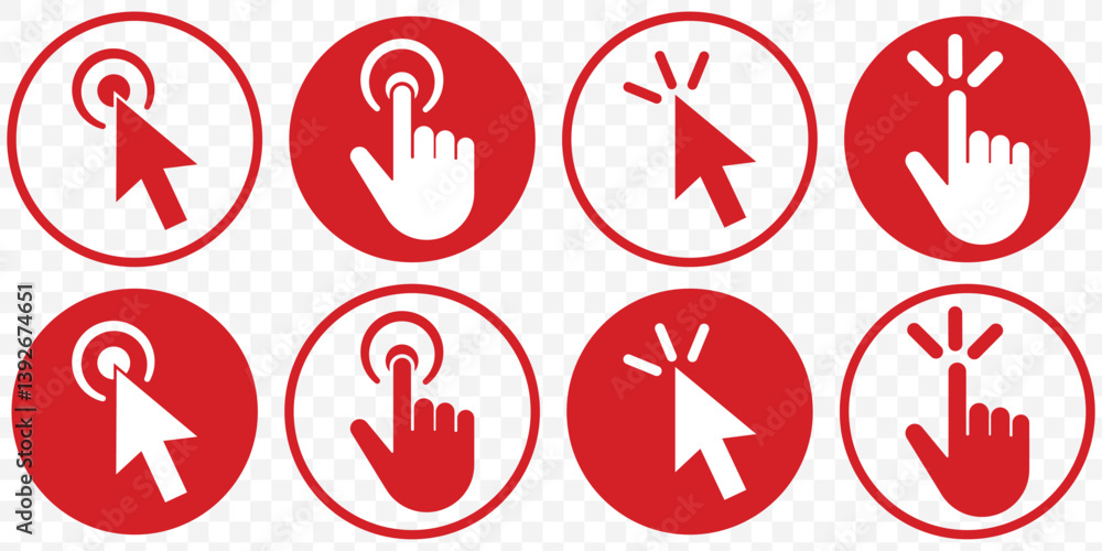 Aufkleber Red Computer mouse click cursor gray arrow icons set and loading icons. Cursor icon. Vector illustration. Mouse click cursor collection on Transparent Background. EPS 10.