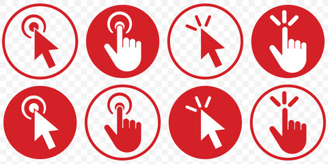 Red Computer mouse click cursor gray arrow icons set and loading icons. Cursor icon. Vector illustration. Mouse click cursor collection on Transparent Background. EPS 10.