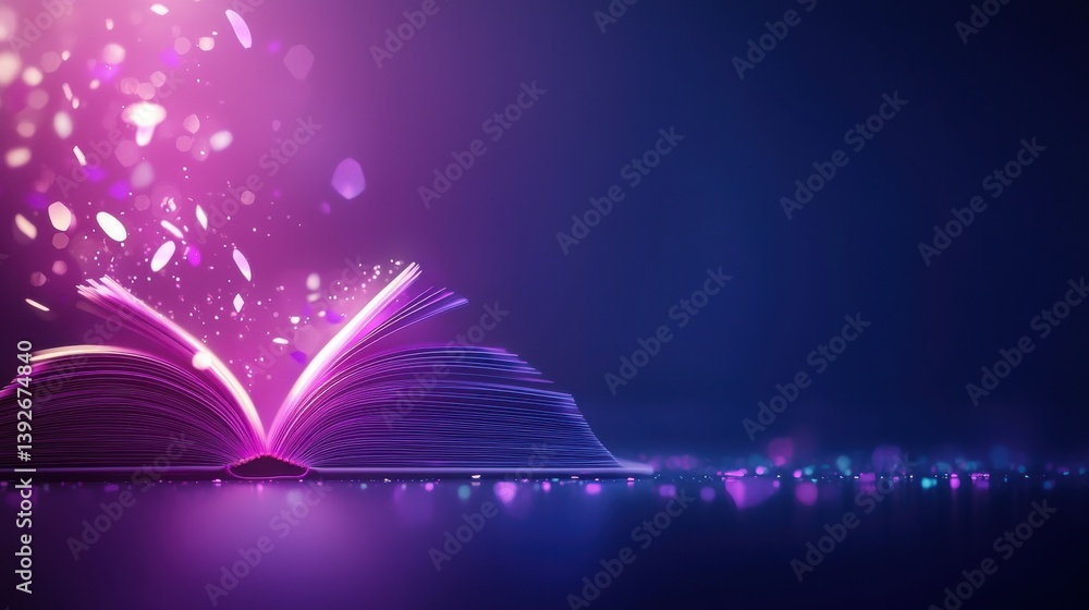 Poster futuristic holographic book floating in digital space sci-fi setting visual art enchanting atmospher