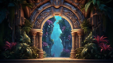 Obraz premium Ancient Archway to a Tropical Paradise