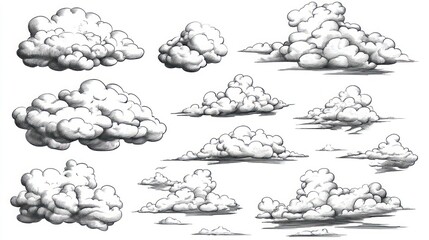 Hand-drawn variety of clouds