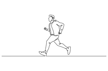 Continuous one line drawing of Man running. Single line drawing illustration of fitness Male jogging. Sports or exercise concept vector art. Doodle line illustration.