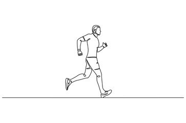 Continuous one line drawing of Man running. Single line drawing illustration of fitness Male jogging. Sports or exercise concept vector art. Doodle line illustration.