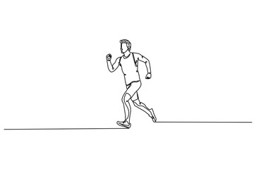 Fototapeta premium Continuous one line drawing of Man running. Single line drawing illustration of fitness Male jogging. Sports or exercise concept vector art. Doodle line illustration.