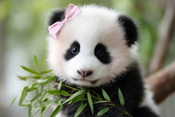 name: adorable panda with a bow