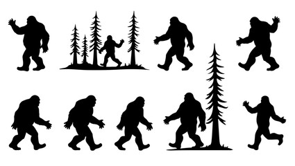bigfoot silhouette svg for cricut crafts, funny sasquatch png for t-shirts, retro bigfoot svg for sublimation, forest adventure bigfoot cut file, bigfoot walking silhouette vector art, layered bigfoot