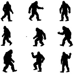 bigfoot silhouette svg for cricut crafts, funny sasquatch png for t-shirts, retro bigfoot svg for sublimation, forest adventure bigfoot cut file, bigfoot walking silhouette vector art, layered bigfoot