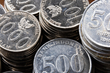 Macro Shot of 500, 1000, and 200 indonesian rupiah Denominations. Close-Up View for Economic Theme