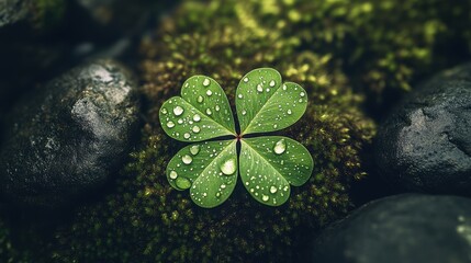 Lush green sprout plants in Spring rain.