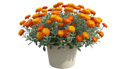 Isolated Orange Chrysanthemum Flowers in Pot
