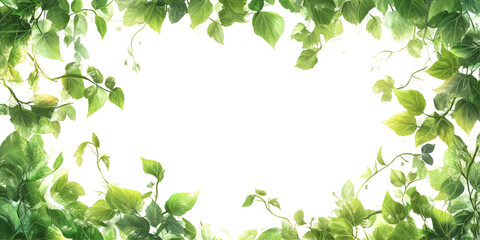 Green ivy leaves creating a natural frame isolated on transparent background