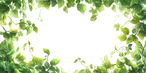Green ivy leaves creating a natural frame isolated on transparent background