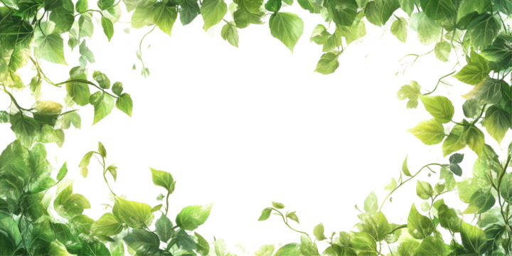 Green ivy leaves creating a natural frame isolated on transparent background