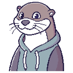 Pixelated Otter in Hoodie, Retro 8bit Style, Transparent Background, Cute Design