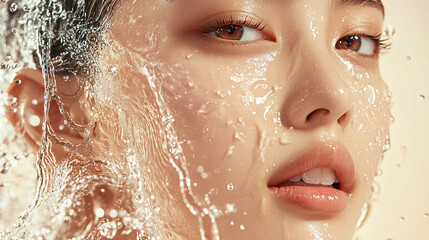 young woman washing face