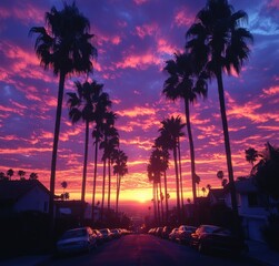 Palm trees at sunset