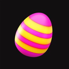 Pink and yellow striped minimalistic 3d vector illustration of easter egg.