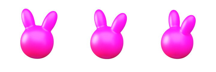 Abstract pink minimalistic 3d vector illustration of rabbit head from different angles.