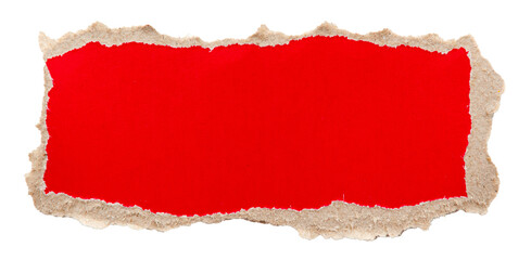 A piece of red torn and crumpled paper on a white background. brown paper, carton