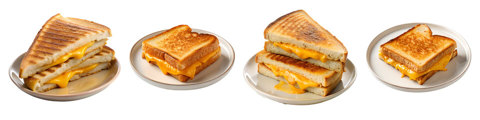Grilled cheese sandwich in the plate isolated on a transparent background.