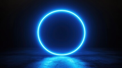 Obraz premium Mystical radiant blue circle glowing in a dark, futuristic interior space