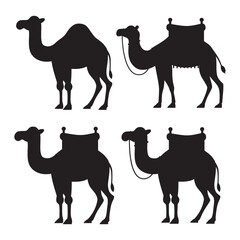 Minimalist Camel Caravan Vector Walking Through Sand Dunes