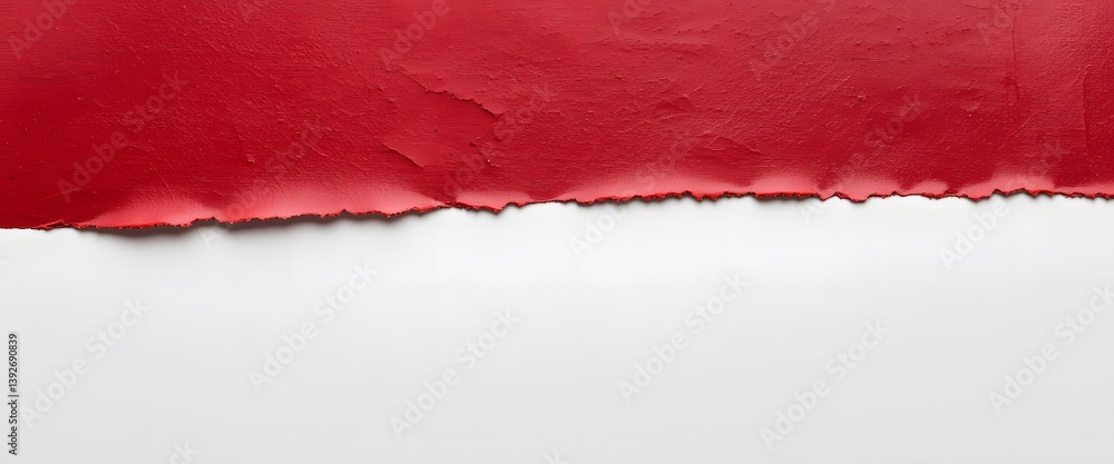 Poster Red Texture Strip On White. Torn Edge Paper, Deep Crimson Paint. A Simple Design Element With Warmth And Intensity. Perfect For Artistic Use.