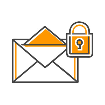 Certified Email (PEC), vector Icon with Lock Symbol in Orange and Gray  