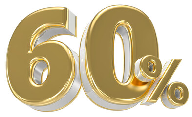 60 Number Percent Gold With White 3D Render