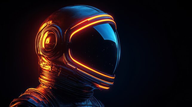 Futuristic astronaut helmet, vibrant colors, sleek design