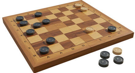 Isolated Draughts Boardgame Pieces on Wooden Board