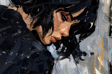 Pensive Woman with Short Hair Lost in Thought