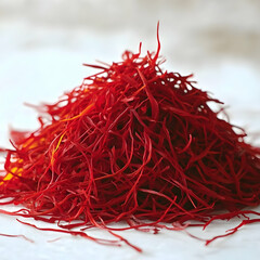 Naklejka premium Saffron threads pile, close-up, food photography, cooking