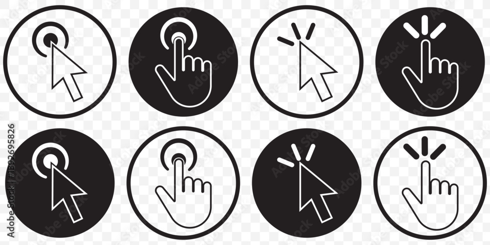 Poster set of black cursor icons click, featuring various mouse click cursor designs. cursor icon vector il