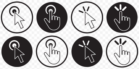 Set of Black cursor icons click, featuring various mouse click cursor designs. Cursor icon vector illustration on Transparent Background. EPS 10.