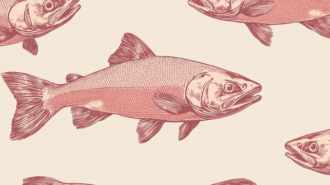 Elegantly illustrated salmon pattern, an exploration of aquatic art design