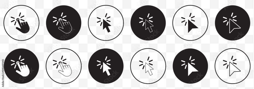 Poster set of black cursor icons click, featuring various mouse click cursor designs. cursor icon vector il