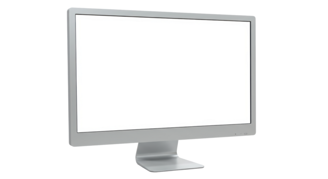 Isolated Modern Silver Monitor with Blank White Screen for Display