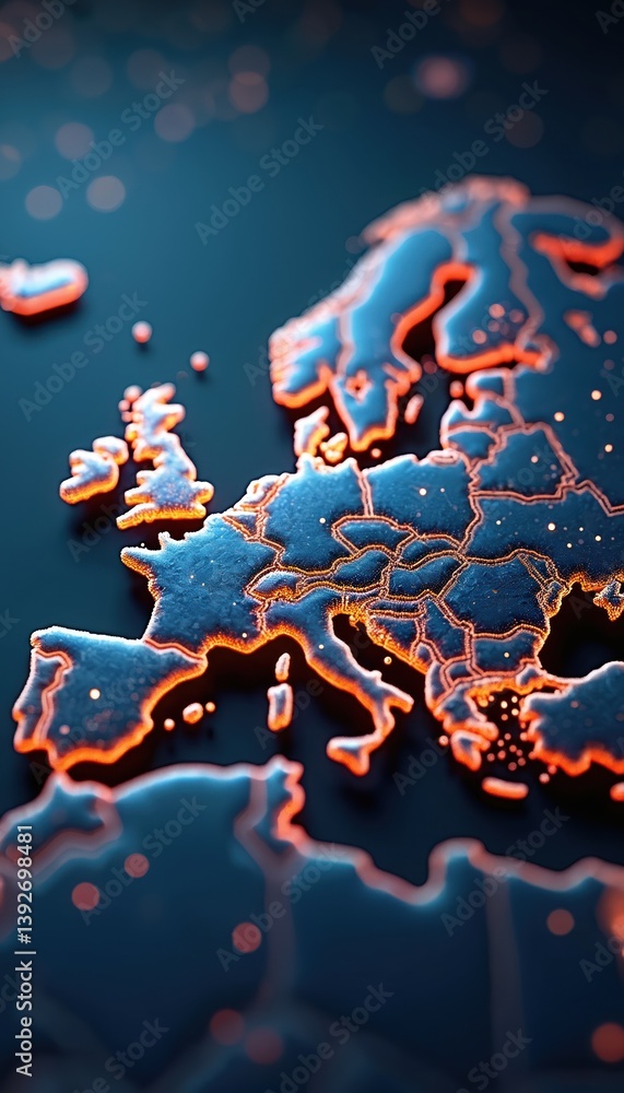 Poster abstract digital map of europe with glowing connections, network lines. futuristic representation of
