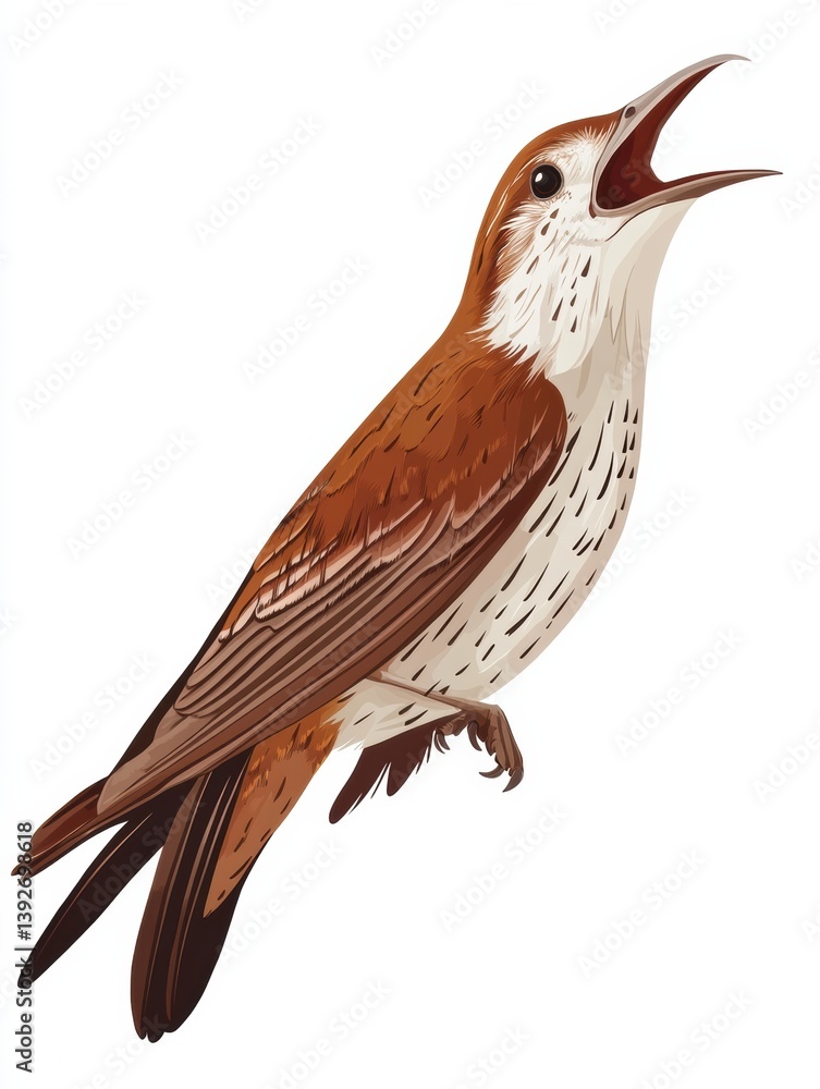 Poster Cuckoo bird calling with open beak and expressive feathers centered on a white background showcasing its natural beauty and vocalization