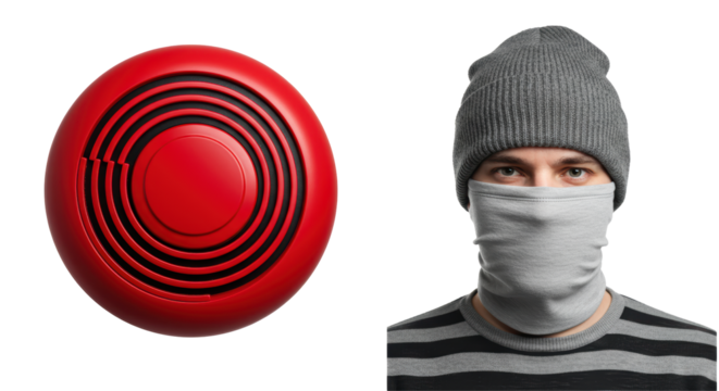 Isolated Red Speaker and Masked Person Symbolizing Freedom