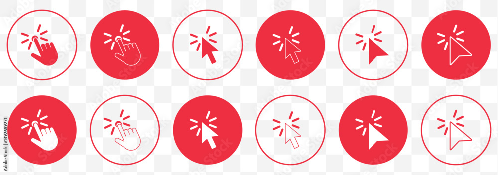 Aufkleber Red Computer mouse click cursor gray arrow icons set and loading icons. Cursor icon. Vector illustration. Mouse click cursor collection on Transparent Background. EPS 10.