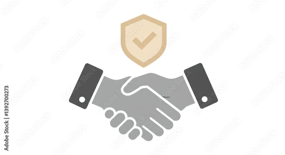 Poster isolated handshake with shield symbolizing trust and security