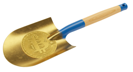 Isolated Shovel with Bitcoin Symbol for Cryptocurrency