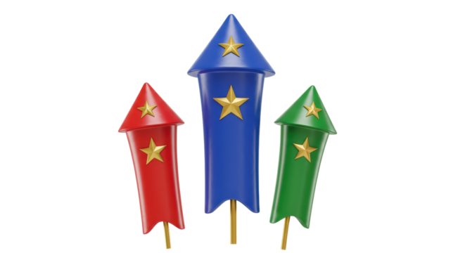 Isolated Colorful Firework Rockets Festive Celebration