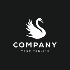 Swan Logo Elegant Bird Vector Design Template Graphic Symbol White on Black Background for Brand Identity